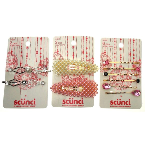 Scunci Decorative Hair Pins Lot of 3 Packages Gems Pearls Bling Bobby Pin Pink - Picture 1 of 3